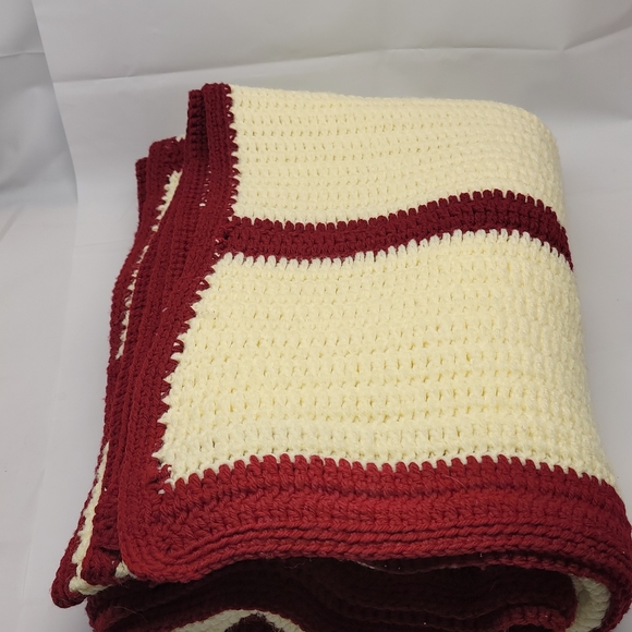 vintage Granny Square beige and redafghan crochet - Picture 1 of 4